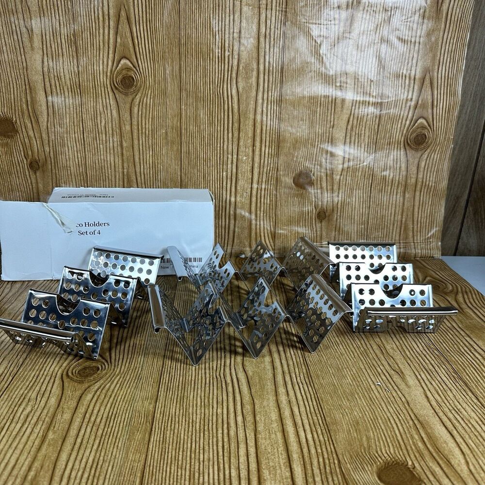 Stainless Steel Taco Holders Set of 4 Rack Tray Stand Fits 3 Shells Oven Safe